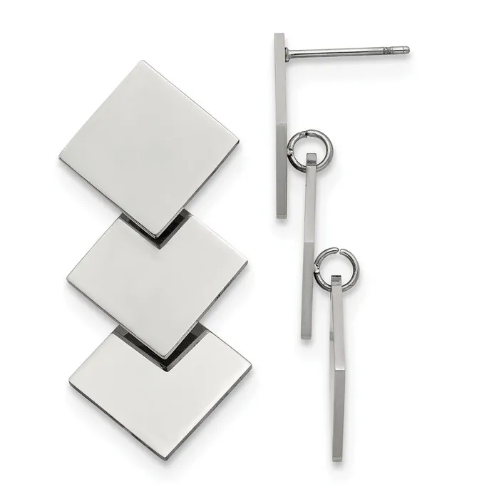 TreasureFineJewelers Earrings Stainless Steel Polished Squares Post Dangle Earrings TreasureFineJewelers Earrings Stainless Steel Polished Squares Post Dangle Earrings
