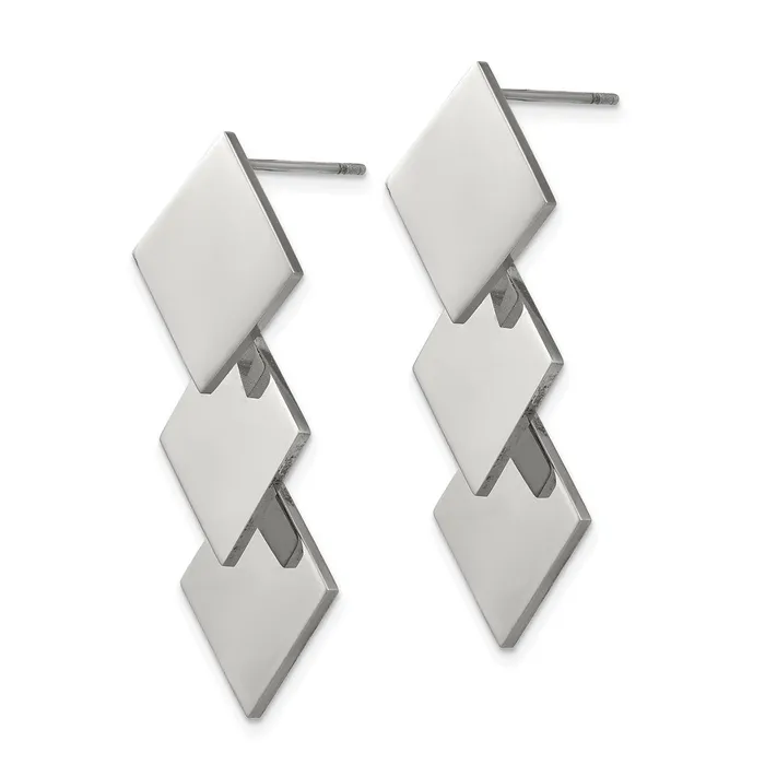 TreasureFineJewelers Earrings Stainless Steel Polished Squares Post Dangle Earrings