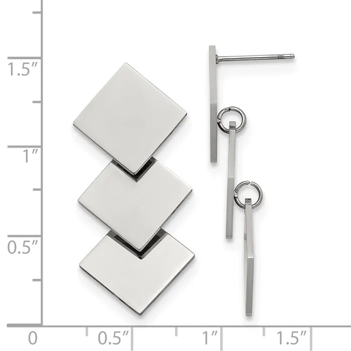 TreasureFineJewelers Earrings Stainless Steel Polished Squares Post Dangle Earrings