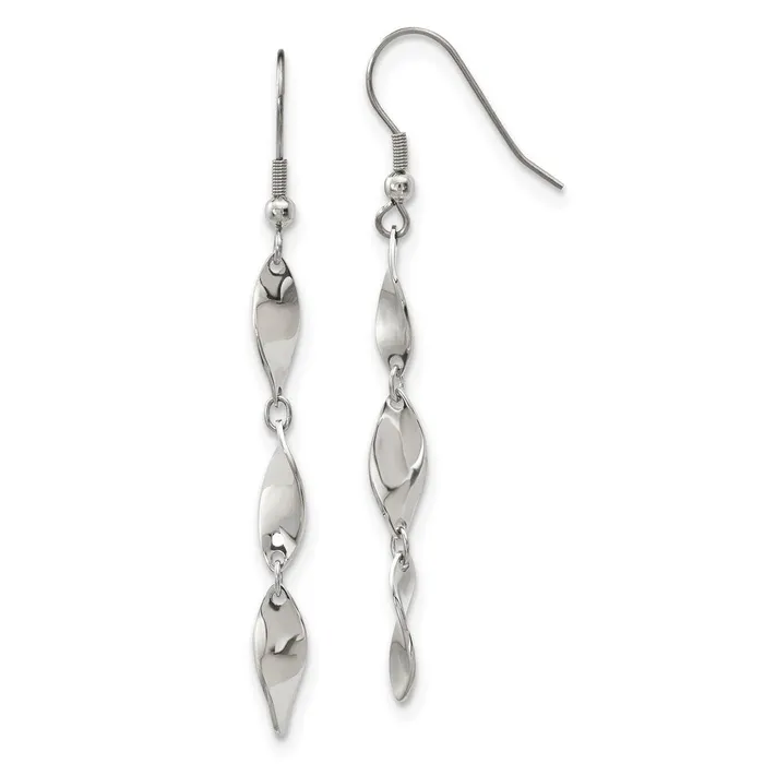 TreasureFineJewelers Earrings Stainless Steel Polished Twisted Dangle Shepherd Hook Earrings TreasureFineJewelers Earrings Stainless Steel Polished Twisted Dangle Shepherd Hook Earrings