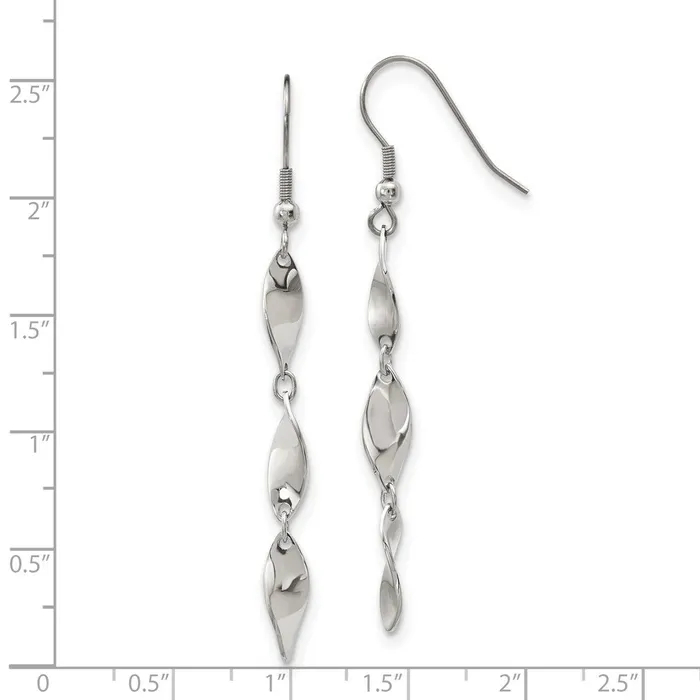 TreasureFineJewelers Earrings Stainless Steel Polished Twisted Dangle Shepherd Hook Earrings