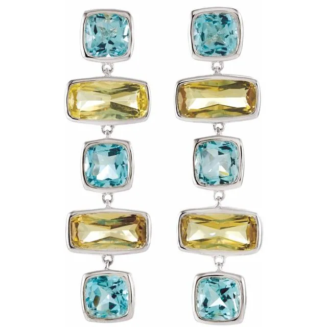 TreasureFineJewelers Earrings Sterling Silver Sky Blue Topaz Lime Quartz Earrings
