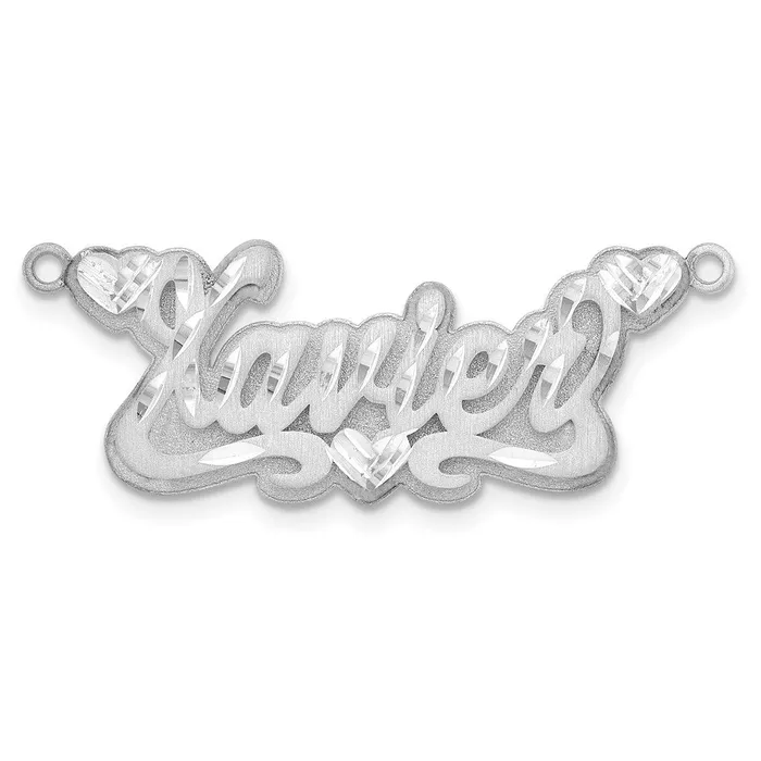 TreasureFineJewelers Necklaces 10KW 3D Satin Diamondcut Hearts Name Plate TreasureFineJewelers Necklaces 10KW 3D Satin Diamondcut Hearts Name Plate