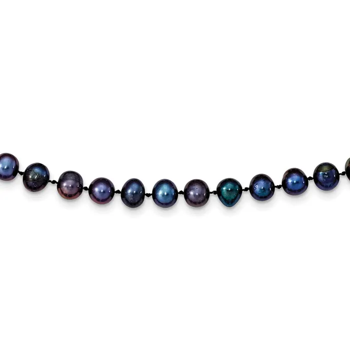TreasureFineJewelers Necklaces 14k 78mm Black Near Round Freshwater Cultured Pearl Necklace
