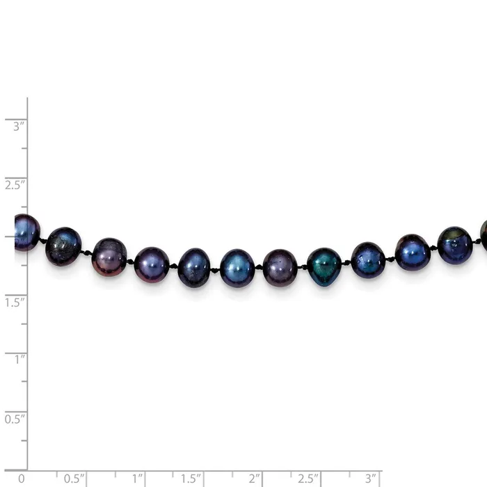 TreasureFineJewelers Necklaces 14k 78mm Black Near Round Freshwater Cultured Pearl Necklace
