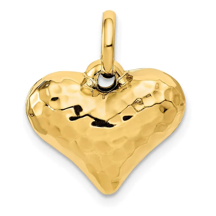 TreasureFineJewelers Necklaces 14K Polished and Hammered 3D Heart Pendant TreasureFineJewelers Necklaces 14K Polished and Hammered 3D Heart Pendant