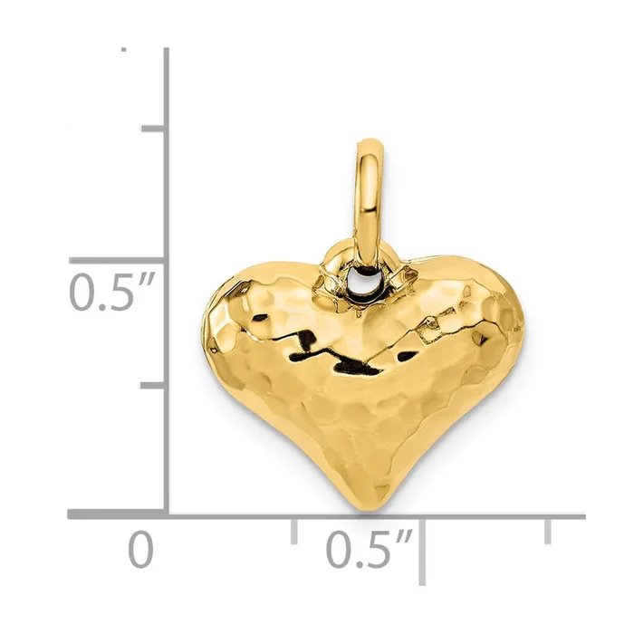 TreasureFineJewelers Necklaces 14K Polished and Hammered 3D Heart Pendant