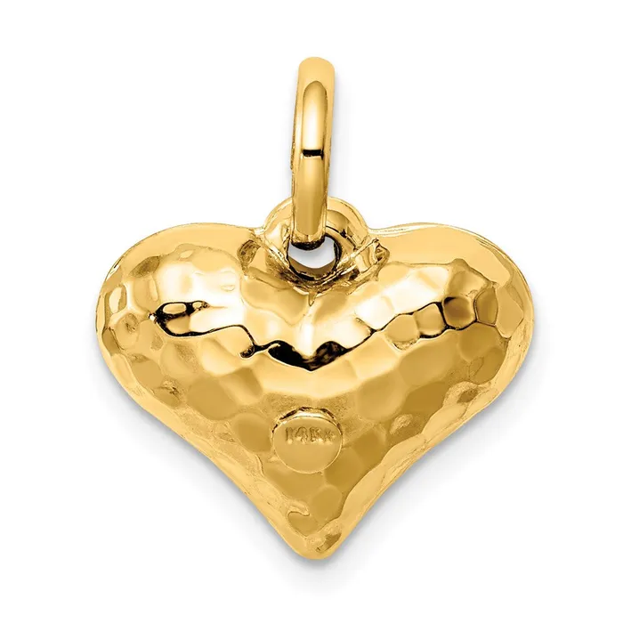 TreasureFineJewelers Necklaces 14K Polished and Hammered 3D Heart Pendant