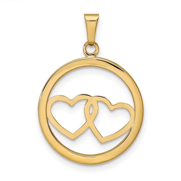 TreasureFineJewelers Necklaces 14K Polished Double Heart in Circle Pendant