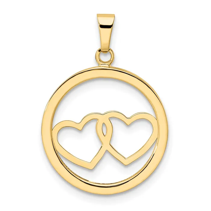 TreasureFineJewelers Necklaces 14K Polished Double Heart in Circle Pendant
