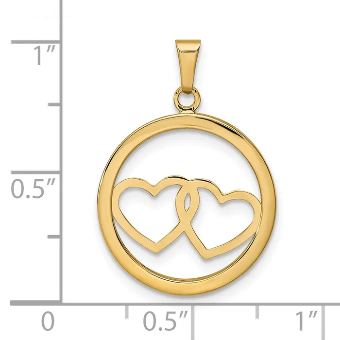 TreasureFineJewelers Necklaces 14K Polished Double Heart in Circle Pendant