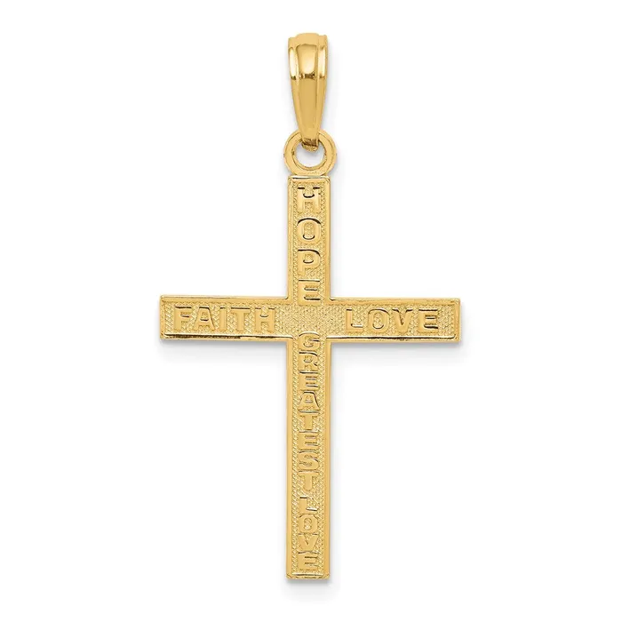 TreasureFineJewelers Necklaces 14K Reversible FAITH HOPE LOVE Cross Pendant