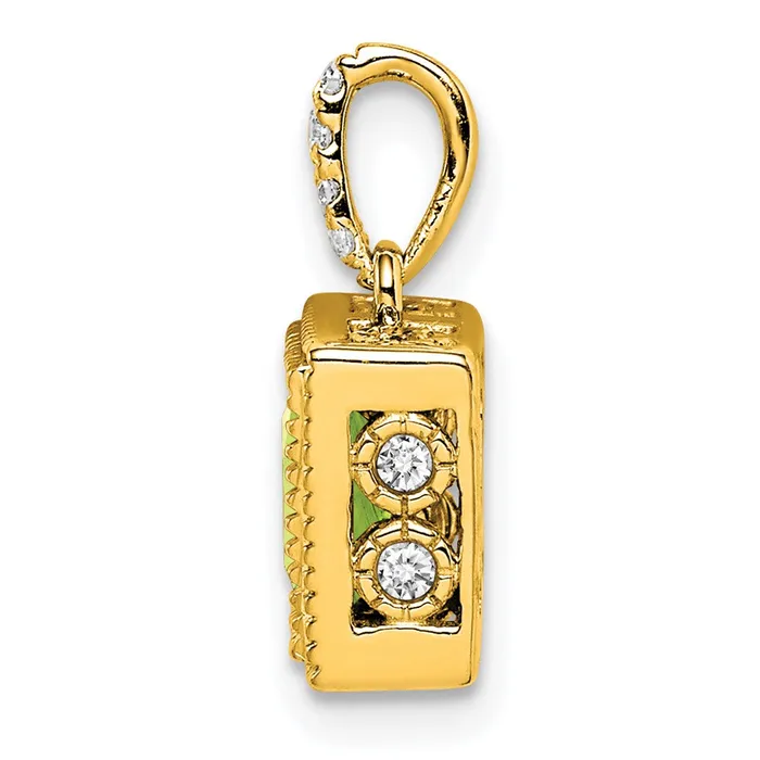 TreasureFineJewelers Necklaces 14k Square Peridot and Diamond Pendant