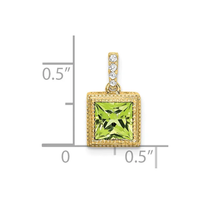 TreasureFineJewelers Necklaces 14k Square Peridot and Diamond Pendant