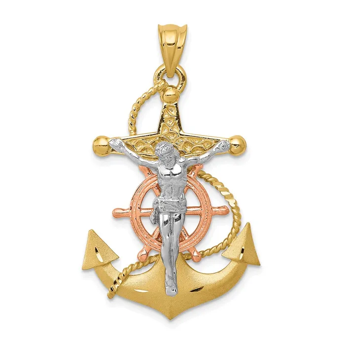 TreasureFineJewelers Necklaces 14k Tricolor Mariners Cross Pendant