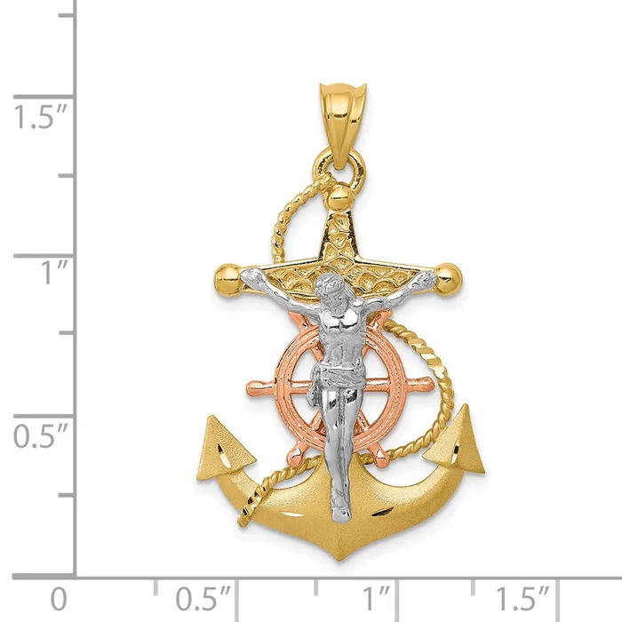 TreasureFineJewelers Necklaces 14k Tricolor Mariners Cross Pendant