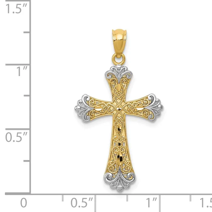 TreasureFineJewelers Necklaces 14K wRhodium Reversible Cross Pendant