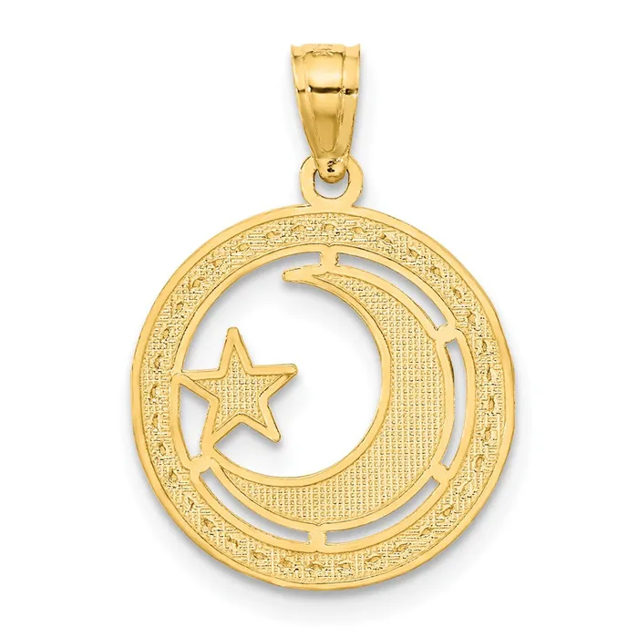 TreasureFineJewelers Necklaces 14K wRhodium Star Moon Pendant