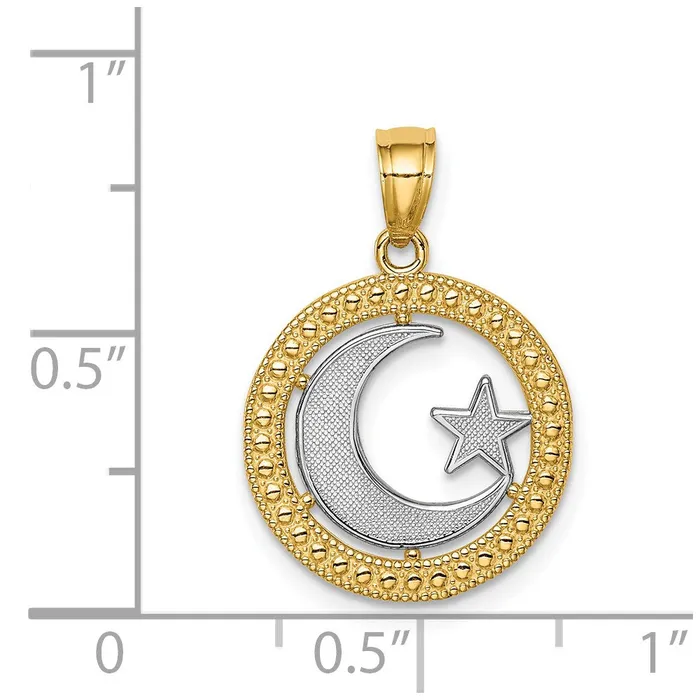 TreasureFineJewelers Necklaces 14K wRhodium Star Moon Pendant