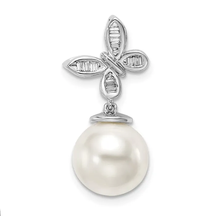 TreasureFineJewelers Necklaces 14k White FWC Pearl and Diamond Butterfly Chain Slide TreasureFineJewelers Necklaces 14k White FWC Pearl and Diamond Butterfly Chain Slide