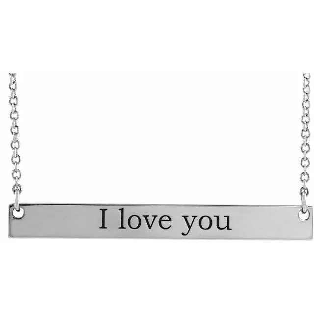 TreasureFineJewelers Necklaces 14K White Gold 30x35 mm Engravable Bar 18 Necklace