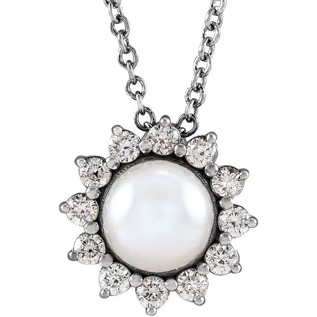 TreasureFineJewelers Necklaces 14K White Gold Cultured White Gold Akoya Pearl 16 CTW Natural Diamond HaloStyle 1618 Necklace TreasureFineJewelers Necklaces 14K White Gold Cultured White Gold Akoya Pearl 16 CTW Natural Diamond HaloStyle 1618 Necklace