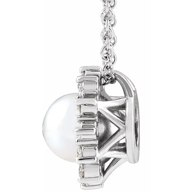 TreasureFineJewelers Necklaces 14K White Gold Cultured White Gold Akoya Pearl 16 CTW Natural Diamond HaloStyle 1618 Necklace