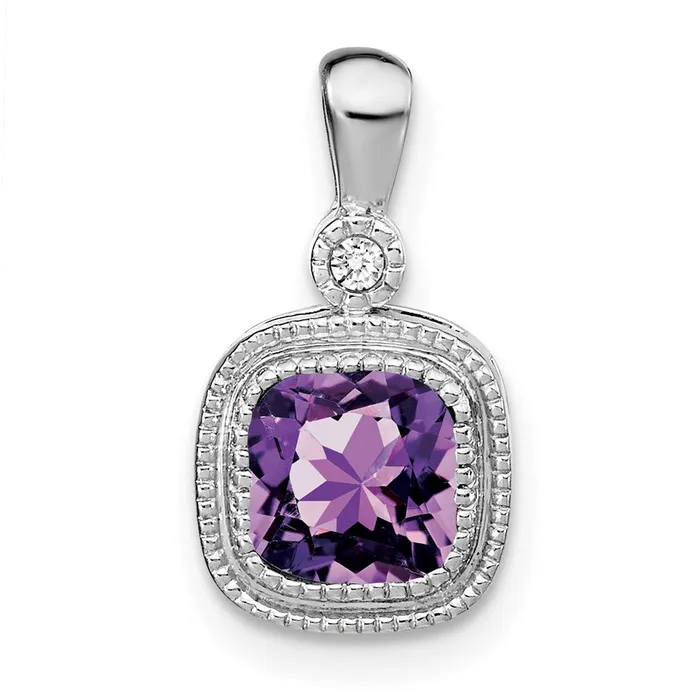 TreasureFineJewelers Necklaces 14k White Gold Cushion Amethyst and Diamond Pendant TreasureFineJewelers Necklaces 14k White Gold Cushion Amethyst and Diamond Pendant