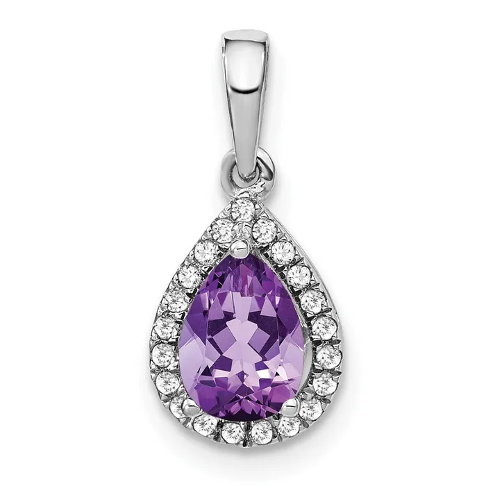 TreasureFineJewelers Necklaces 14k White Gold Pear Amethyst and Diamond Halo Pendant TreasureFineJewelers Necklaces 14k White Gold Pear Amethyst and Diamond Halo Pendant