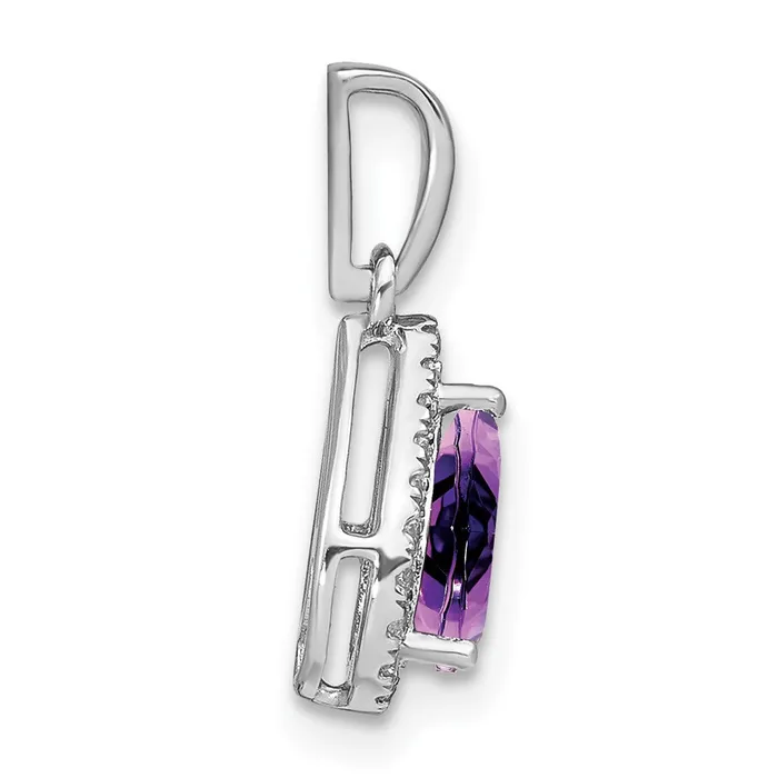 TreasureFineJewelers Necklaces 14k White Gold Pear Amethyst and Diamond Halo Pendant