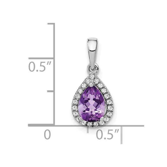 TreasureFineJewelers Necklaces 14k White Gold Pear Amethyst and Diamond Halo Pendant