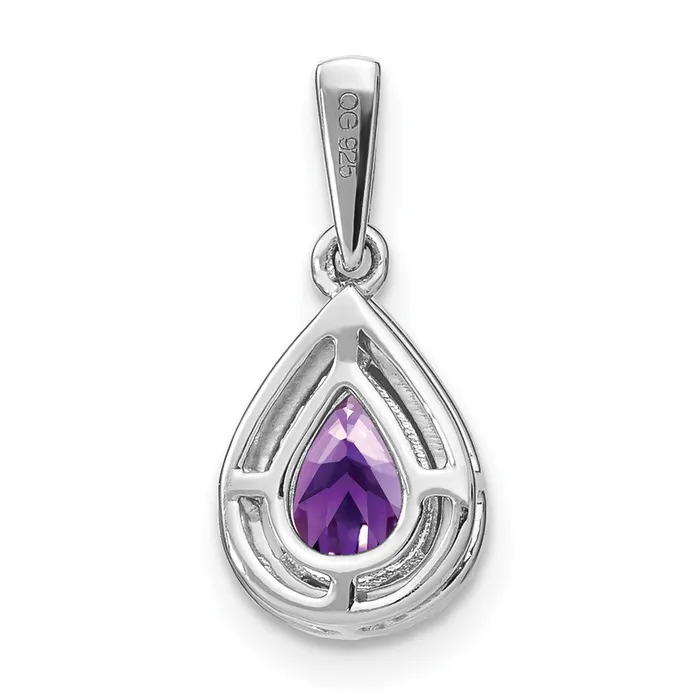 TreasureFineJewelers Necklaces 14k White Gold Pear Amethyst and Diamond Halo Pendant
