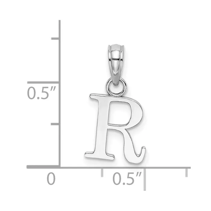TreasureFineJewelers Necklaces 14K White Gold Polished Block Letter R Initial Pendant