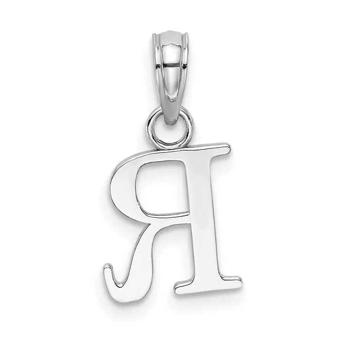 TreasureFineJewelers Necklaces 14K White Gold Polished Block Letter R Initial Pendant