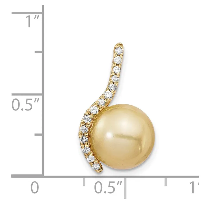 TreasureFineJewelers Necklaces 14k Yellow Gold 1011mm Golden Saltwater Cultured South Sea Pearl 125ct Dia Pendant