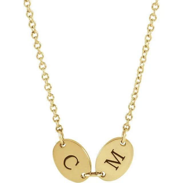 TreasureFineJewelers Necklaces 14K Yellow Gold 2Disc Engravable Family Disc 18 Necklace