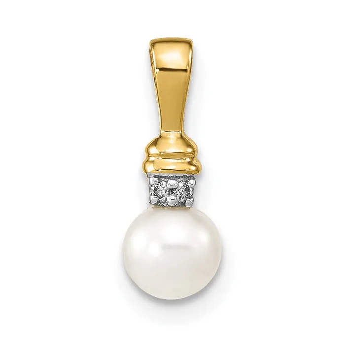 TreasureFineJewelers Necklaces 14k Yellow Gold 56mm White Round FW Cultured Pearl and Diamond Pendant TreasureFineJewelers Necklaces 14k Yellow Gold 56mm White Round FW Cultured Pearl and Diamond Pendant