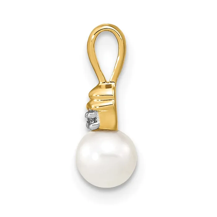 TreasureFineJewelers Necklaces 14k Yellow Gold 56mm White Round FW Cultured Pearl and Diamond Pendant
