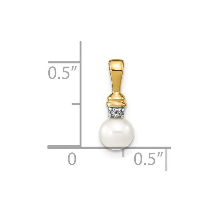 TreasureFineJewelers Necklaces 14k Yellow Gold 56mm White Round FW Cultured Pearl and Diamond Pendant