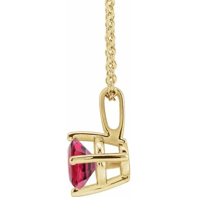 TreasureFineJewelers Necklaces 14K Yellow Gold 5 mm LabGrown Ruby Solitaire 1618 Necklace