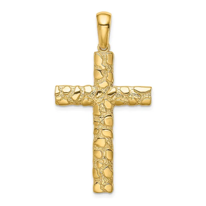 TreasureFineJewelers Necklaces 14k Yellow Gold Nugget Cross Pendant