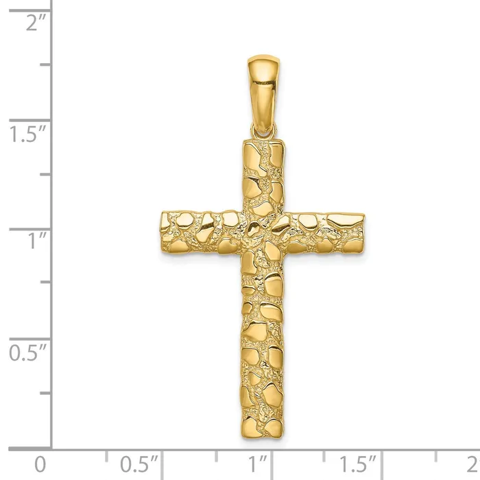 TreasureFineJewelers Necklaces 14k Yellow Gold Nugget Cross Pendant