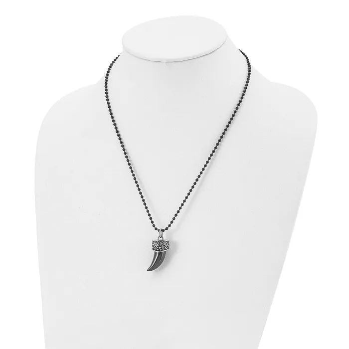 TreasureFineJewelers Necklaces Chisel Stainless Steel Antiqued and Polished Black IPplated Claw Pendant on a 20 inch Ball Chain Necklace