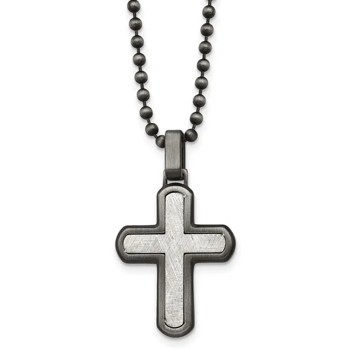 TreasureFineJewelers Necklaces Chisel Stainless Steel Antiqued White Bronze Plated with Scratch Finish Cross Pendant on a 22 inch Ball Chain Necklace TreasureFineJewelers Necklaces Chisel Stainless Steel Antiqued White Bronze Plated with Scratch Finish Cross Pendant on a 22 inch Ball Chain Necklace