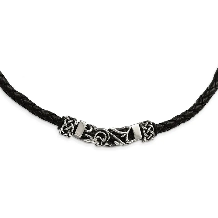 TreasureFineJewelers Necklaces Chisel Stainless Steel Black Leather with Antiqued Beads 1975 inch Necklace TreasureFineJewelers Necklaces Chisel Stainless Steel Black Leather with Antiqued Beads 1975 inch Necklace