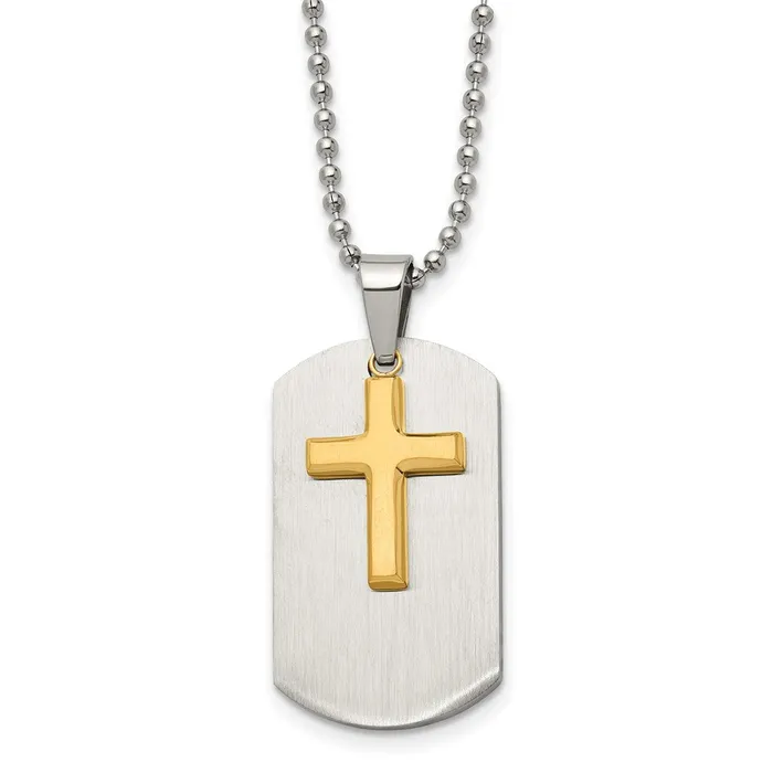 TreasureFineJewelers Necklaces Chisel Stainless Steel Brushed and Polished Yellow IPplated 2 Piece Cross Dog Tag on a 22 inch Ball Chain Necklace TreasureFineJewelers Necklaces Chisel Stainless Steel Brushed and Polished Yellow IPplated 2 Piece Cross Dog Tag on a 22 inch Ball Chain Necklace