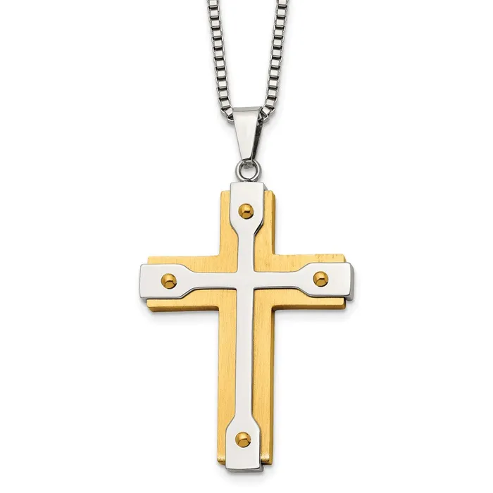 TreasureFineJewelers Necklaces Chisel Stainless Steel Brushed and Polished Yellow IPplated Cross Pendant on a 22 inch Box Chain Necklace TreasureFineJewelers Necklaces Chisel Stainless Steel Brushed and Polished Yellow IPplated Cross Pendant on a 22 inch Box Chain Necklace