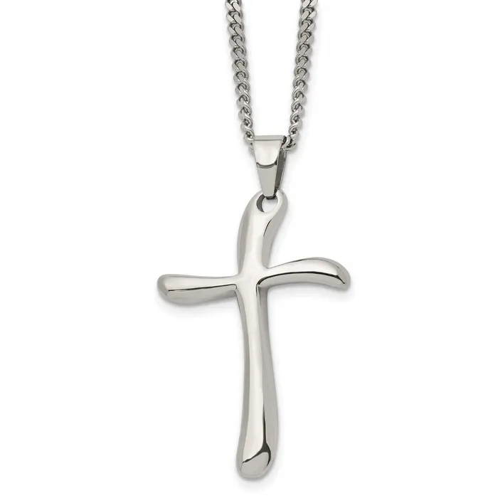 TreasureFineJewelers Necklaces Chisel Stainless Steel Polished Wavy Cross Pendant on a 22 inch Curb Chain Necklace TreasureFineJewelers Necklaces Chisel Stainless Steel Polished Wavy Cross Pendant on a 22 inch Curb Chain Necklace