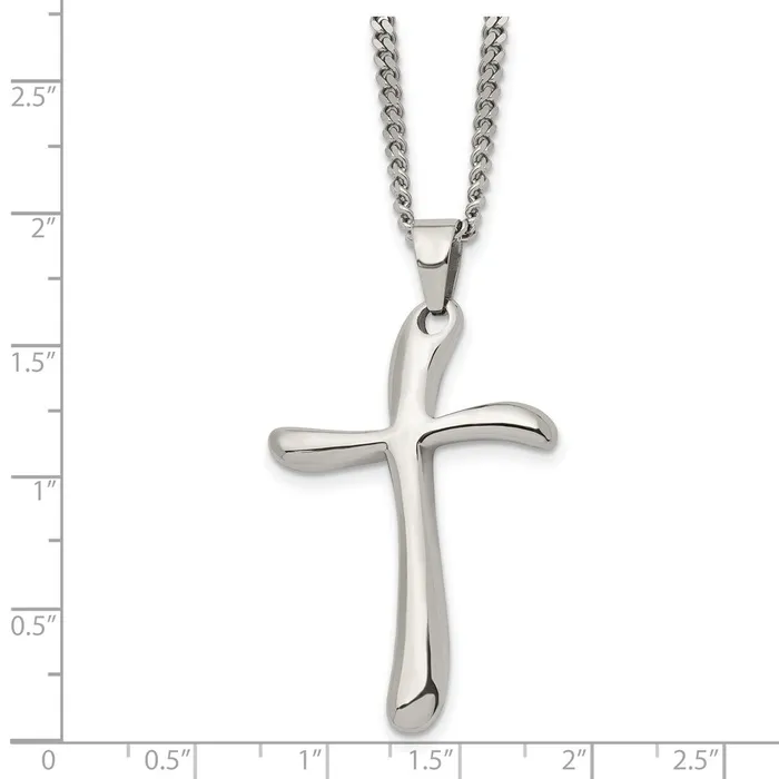 TreasureFineJewelers Necklaces Chisel Stainless Steel Polished Wavy Cross Pendant on a 22 inch Curb Chain Necklace