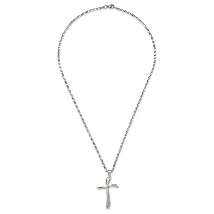TreasureFineJewelers Necklaces Chisel Stainless Steel Polished Wavy Cross Pendant on a 22 inch Curb Chain Necklace